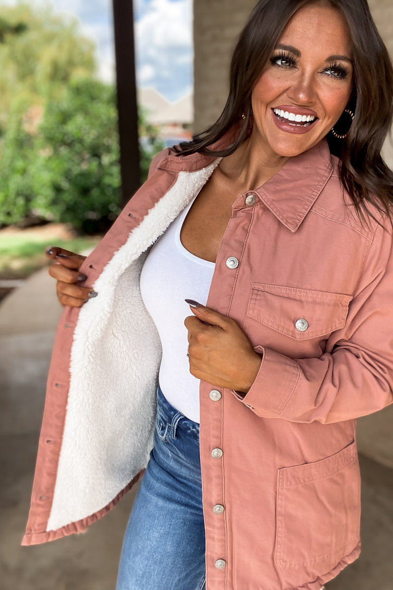 Thankful Rose Sherpa Lined Button Front Jacket
