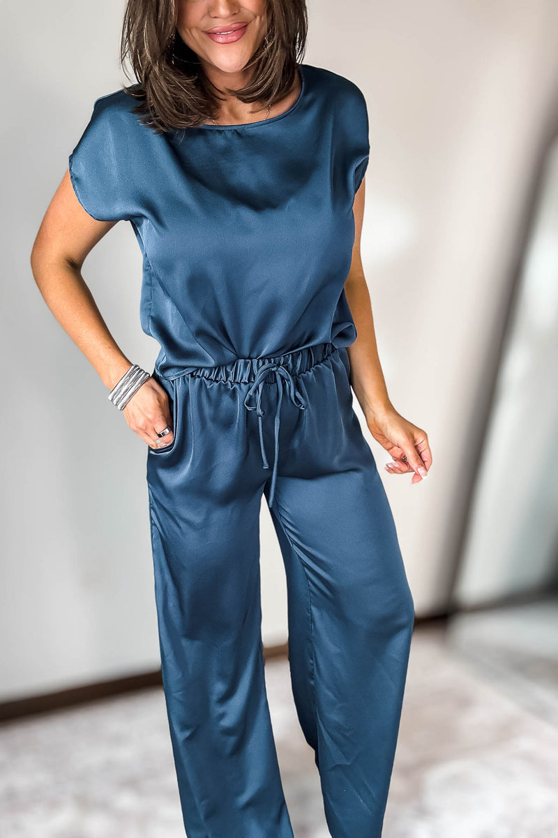 Teal Blue Satin Pants