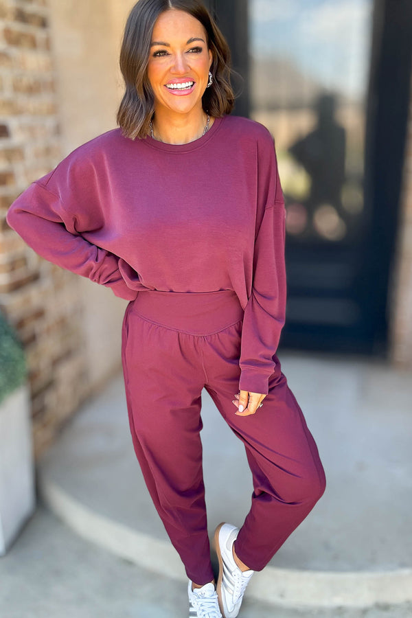 Mono B Venice Dark Plum Flow Barrel Active Pants