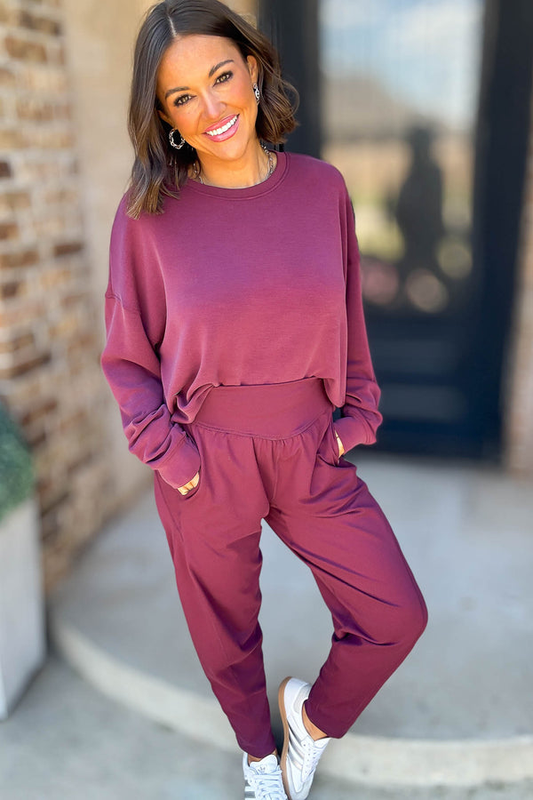 Mono B Venice Dark Plum Flow Barrel Active Pants