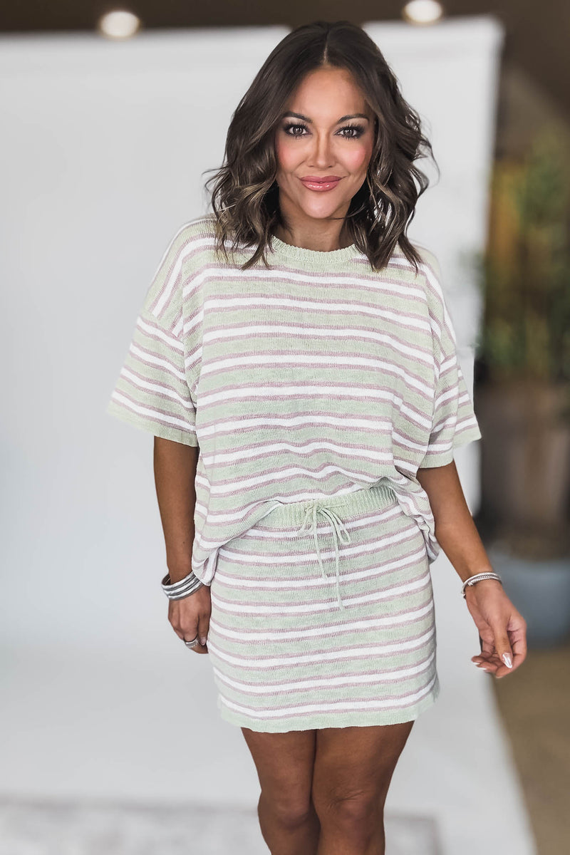 STRIPED OVERSIZED SWEATER TOP WITH MINI SKIRT