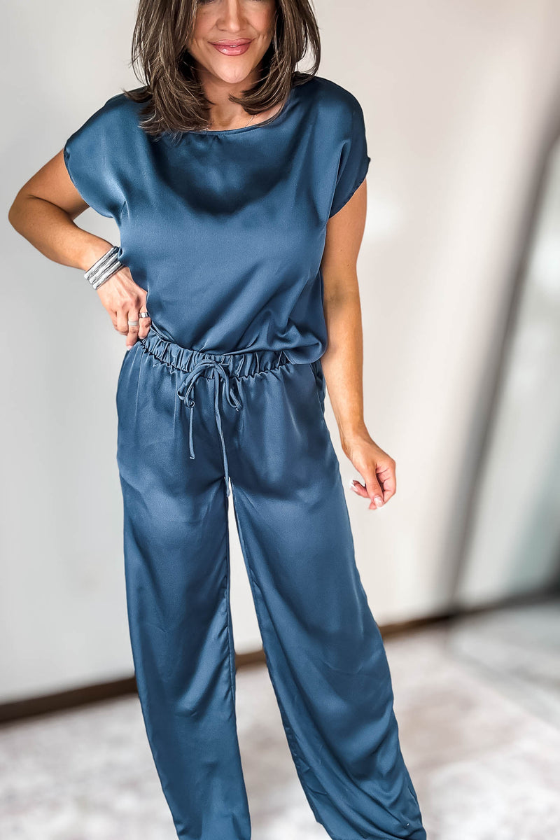 Teal Blue Satin Pants