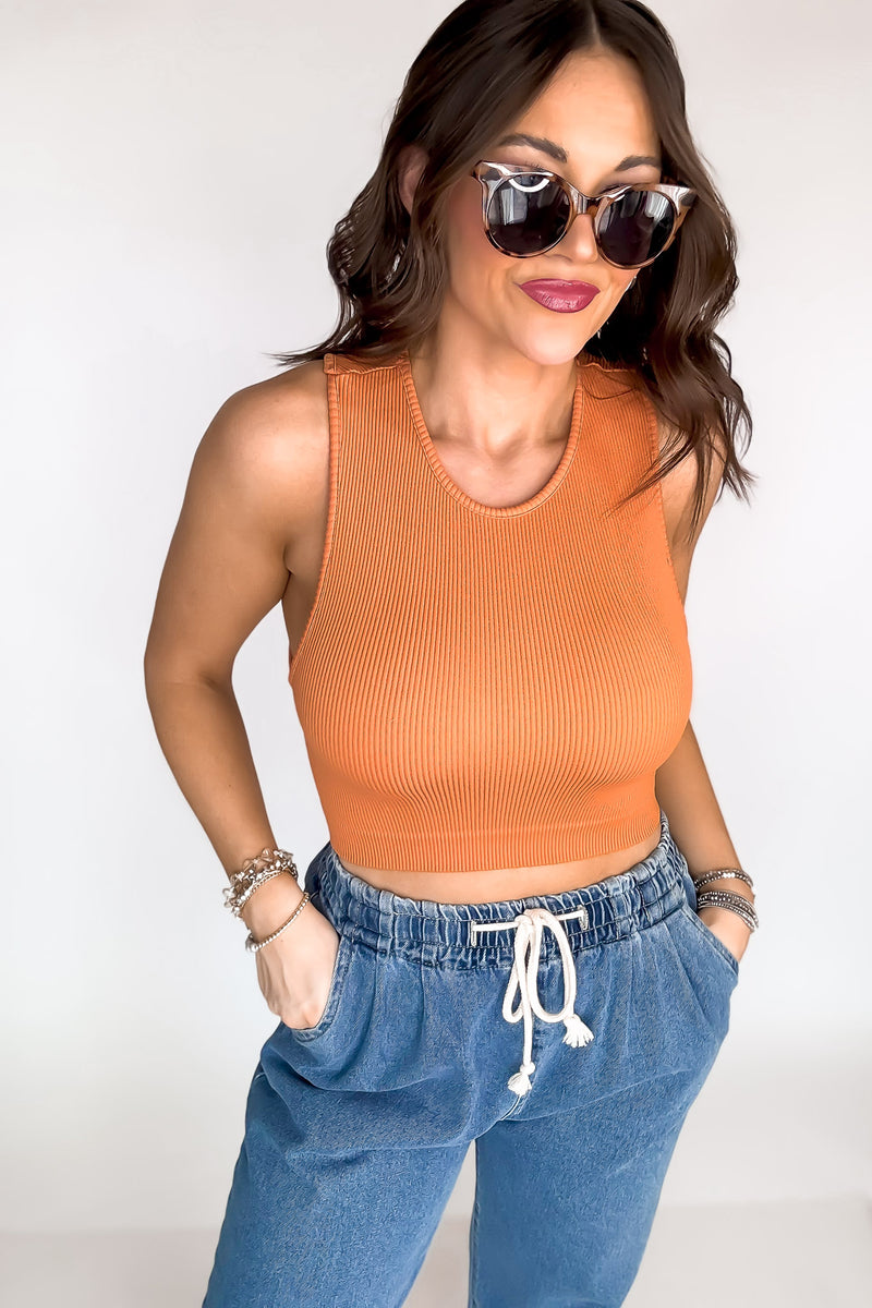 Ultra Soft Essential Apricot Crush Ribbed Seamless Crop Tank