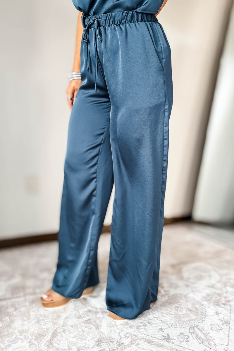 Teal Blue Satin Pants