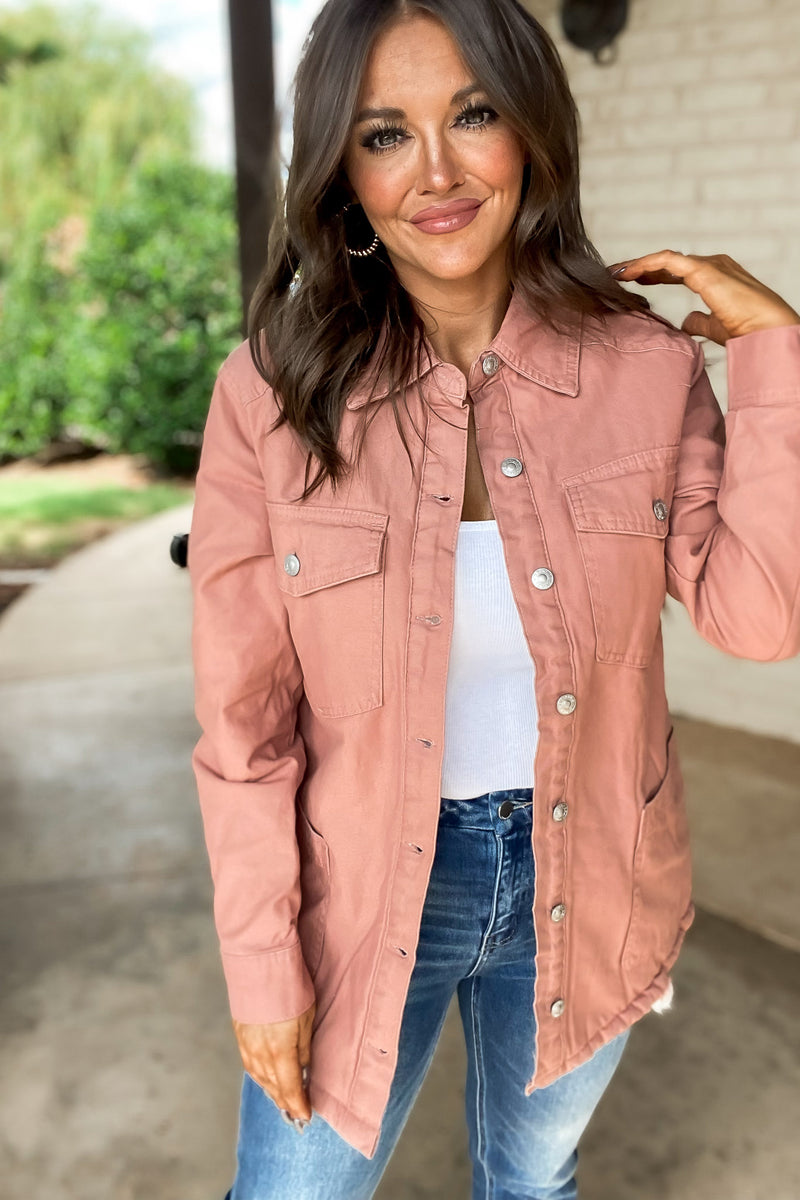 Thankful Rose Sherpa Lined Button Front Jacket
