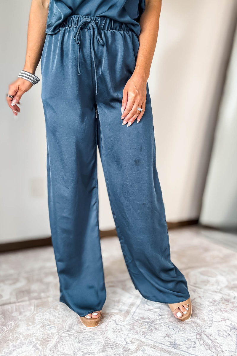 Teal Blue Satin Pants
