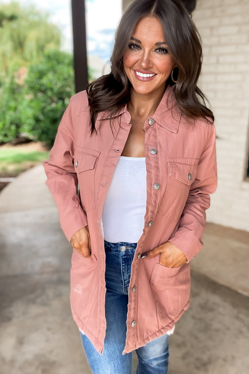 Thankful Rose Sherpa Lined Button Front Jacket