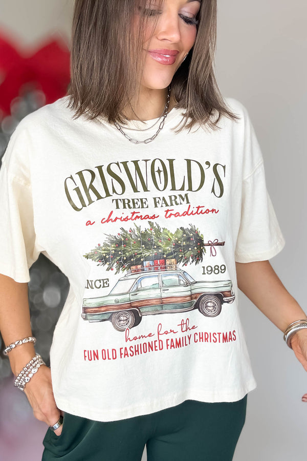 Griswold Christmas Tree Farm Relaxed Crop Top
