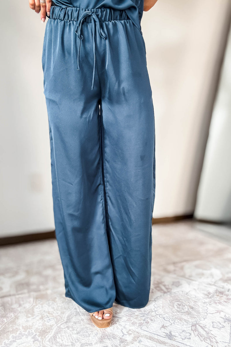 Teal Blue Satin Pants