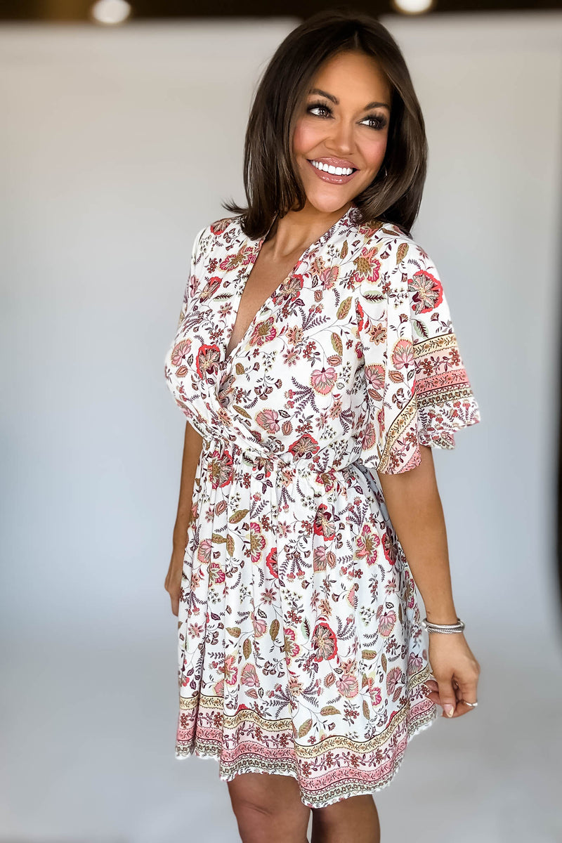 BOHO FLORAL BACK TIE NECK DRESS