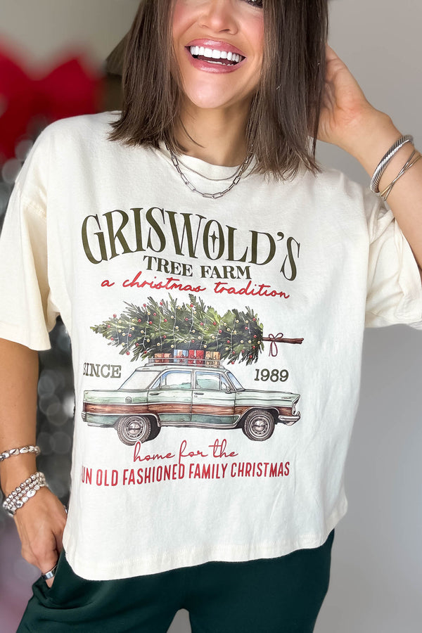 Griswold Christmas Tree Farm Relaxed Crop Top
