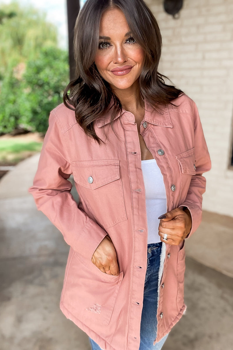 Thankful Rose Sherpa Lined Button Front Jacket