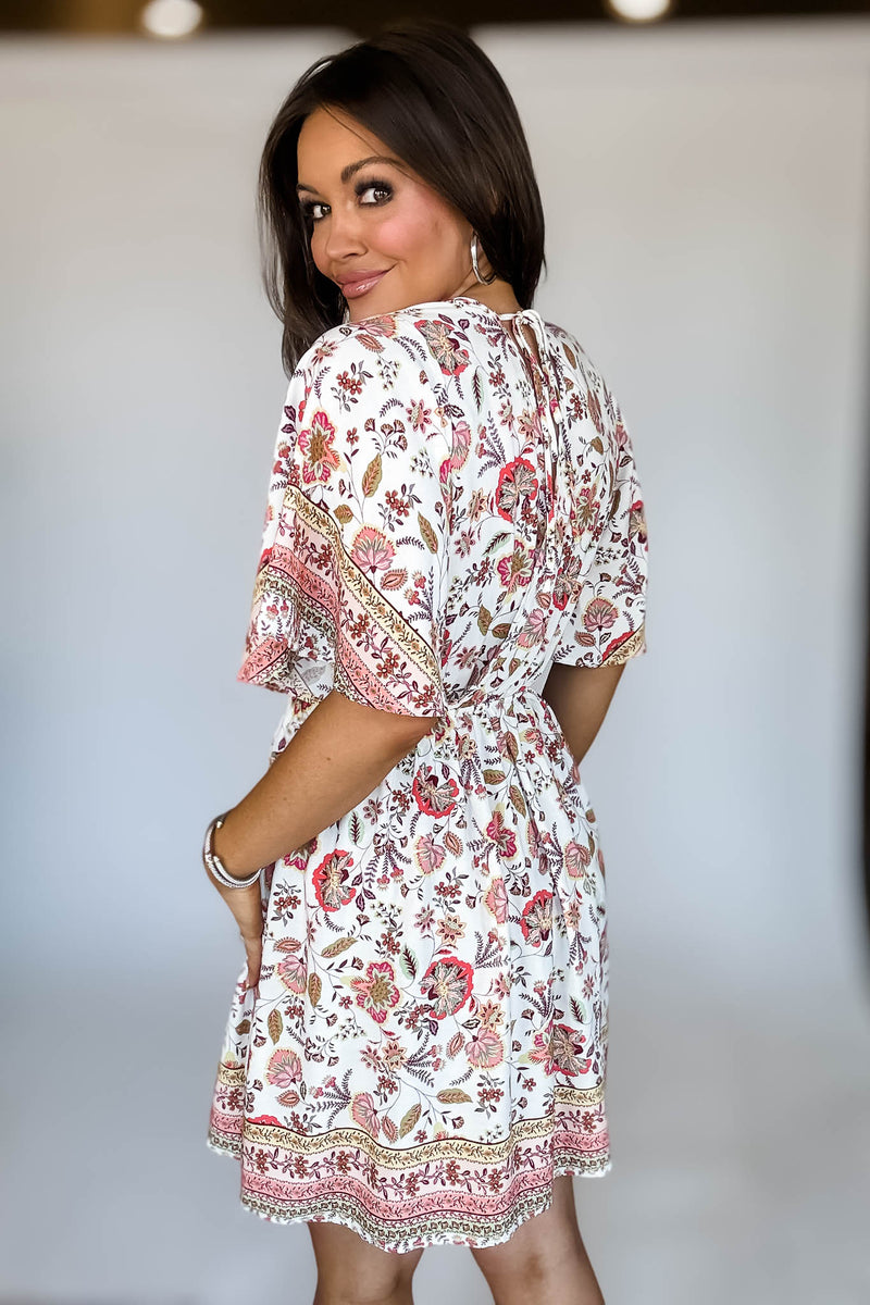 BOHO FLORAL BACK TIE NECK DRESS