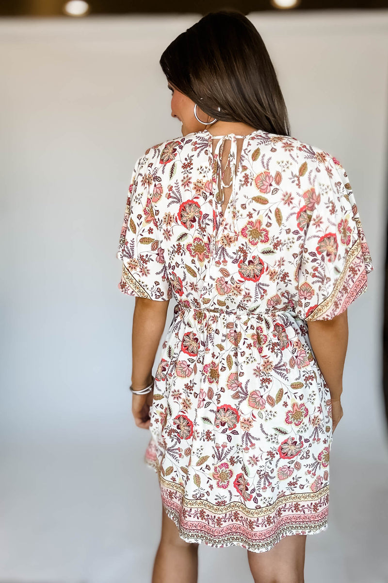 BOHO FLORAL BACK TIE NECK DRESS