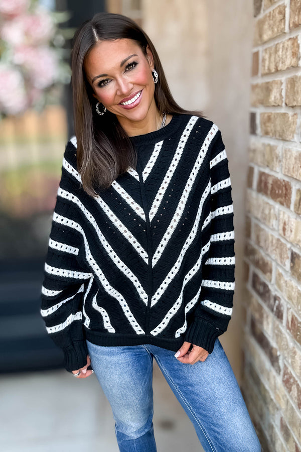 Crochet Black Long Sleeve Knit Top