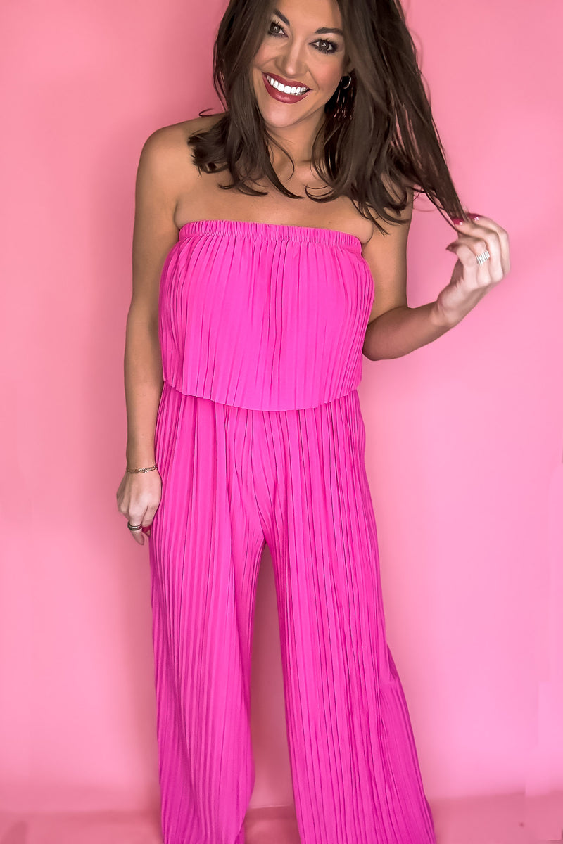 Flirt With Fun Hot Pink Pleated Jumpsuit