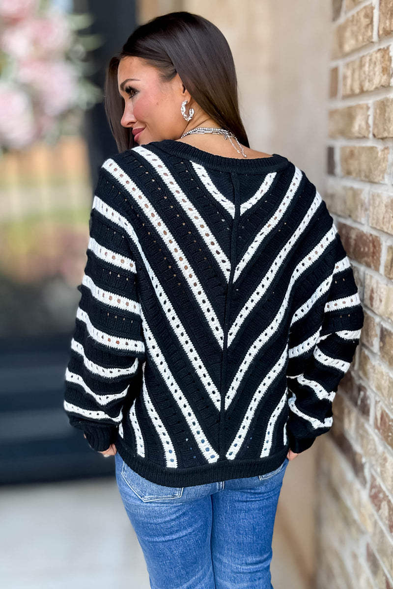 Crochet Black Long Sleeve Knit Top