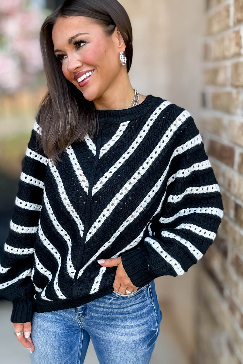 Crochet Black Long Sleeve Knit Top