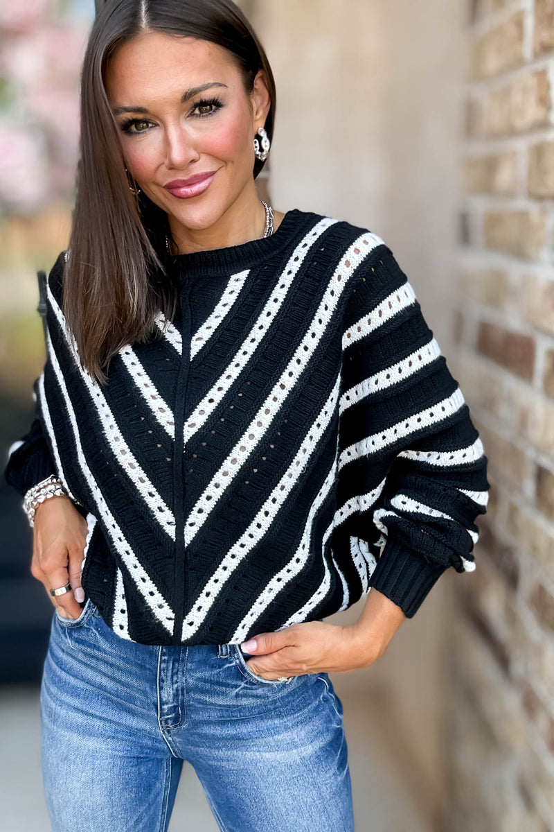 Crochet Black Long Sleeve Knit Top