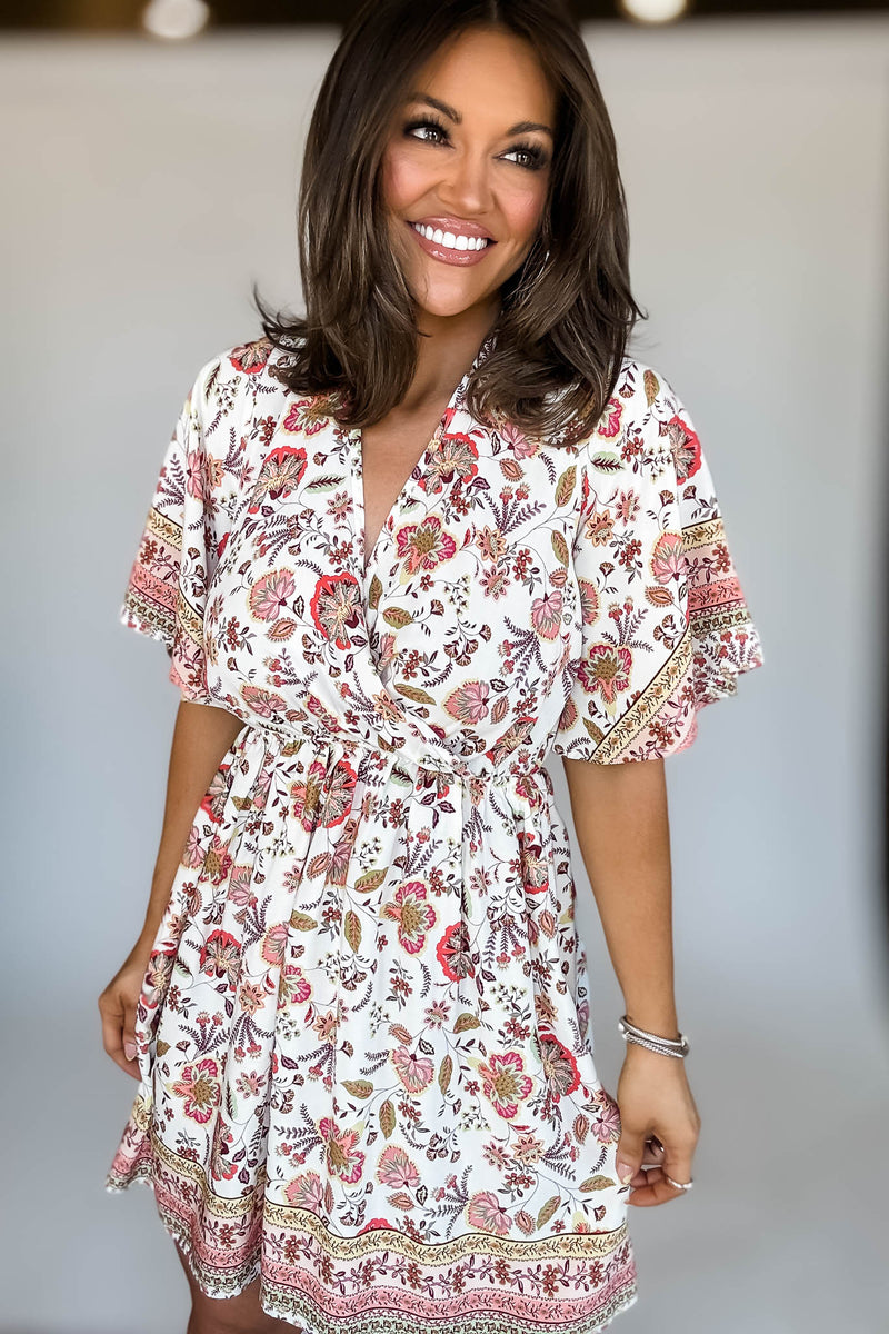 BOHO FLORAL BACK TIE NECK DRESS
