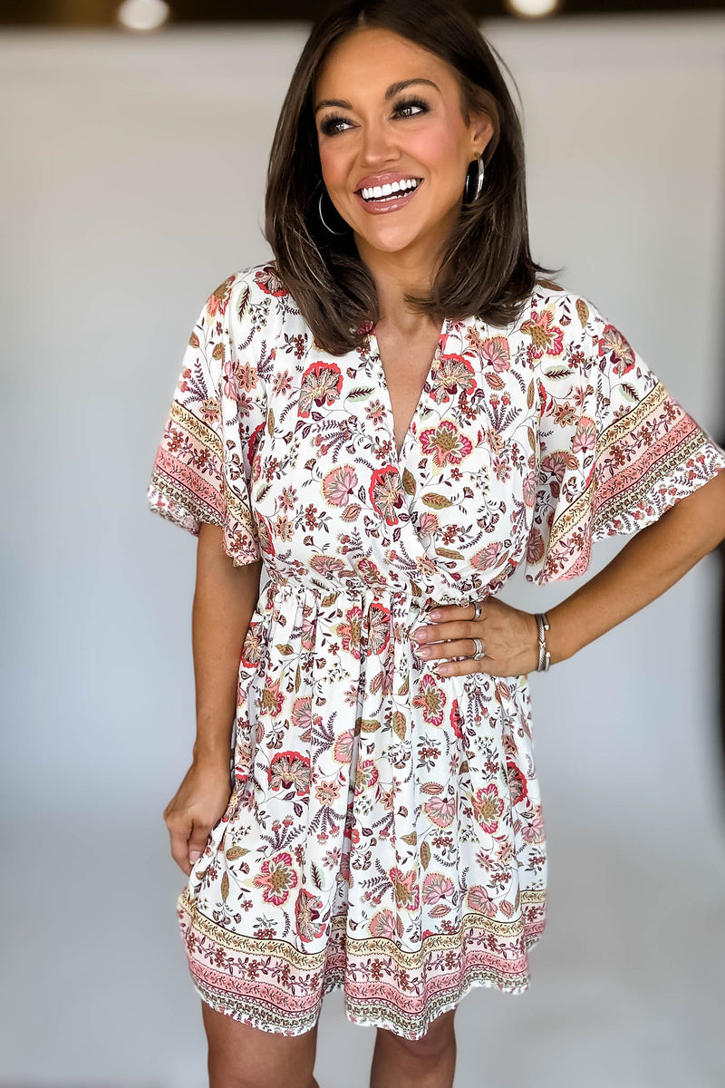 BOHO FLORAL BACK TIE NECK DRESS