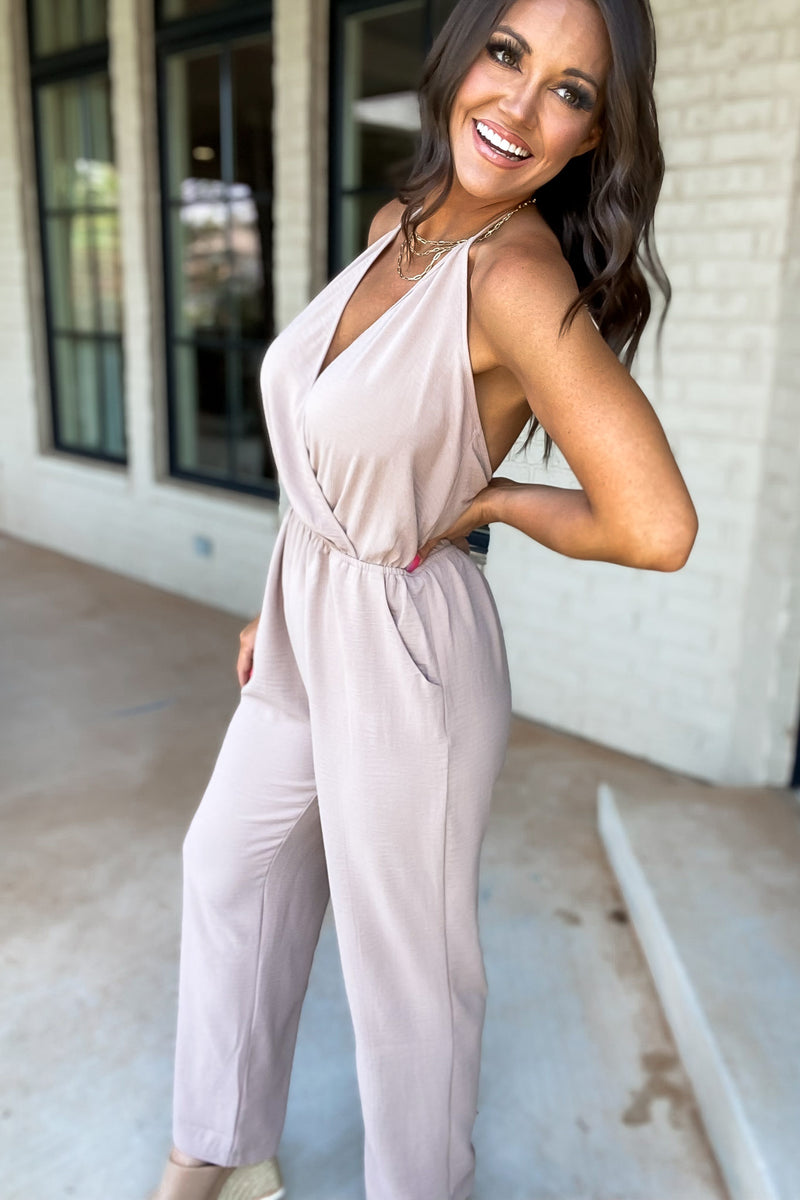 My Only Desire Mocha V-Neck Jumpsuit