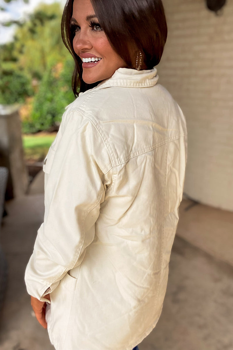 Thankful Cream Sherpa Lined Button Front Jacket