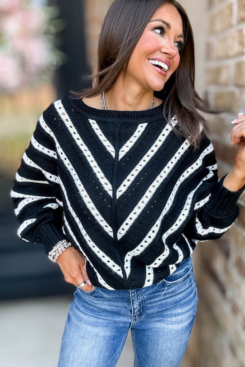 Crochet Black Long Sleeve Knit Top