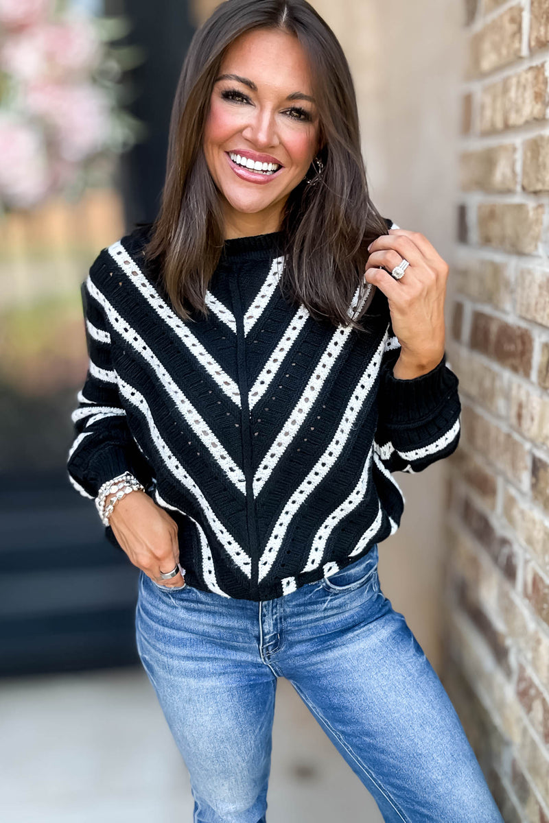 Crochet Black Long Sleeve Knit Top