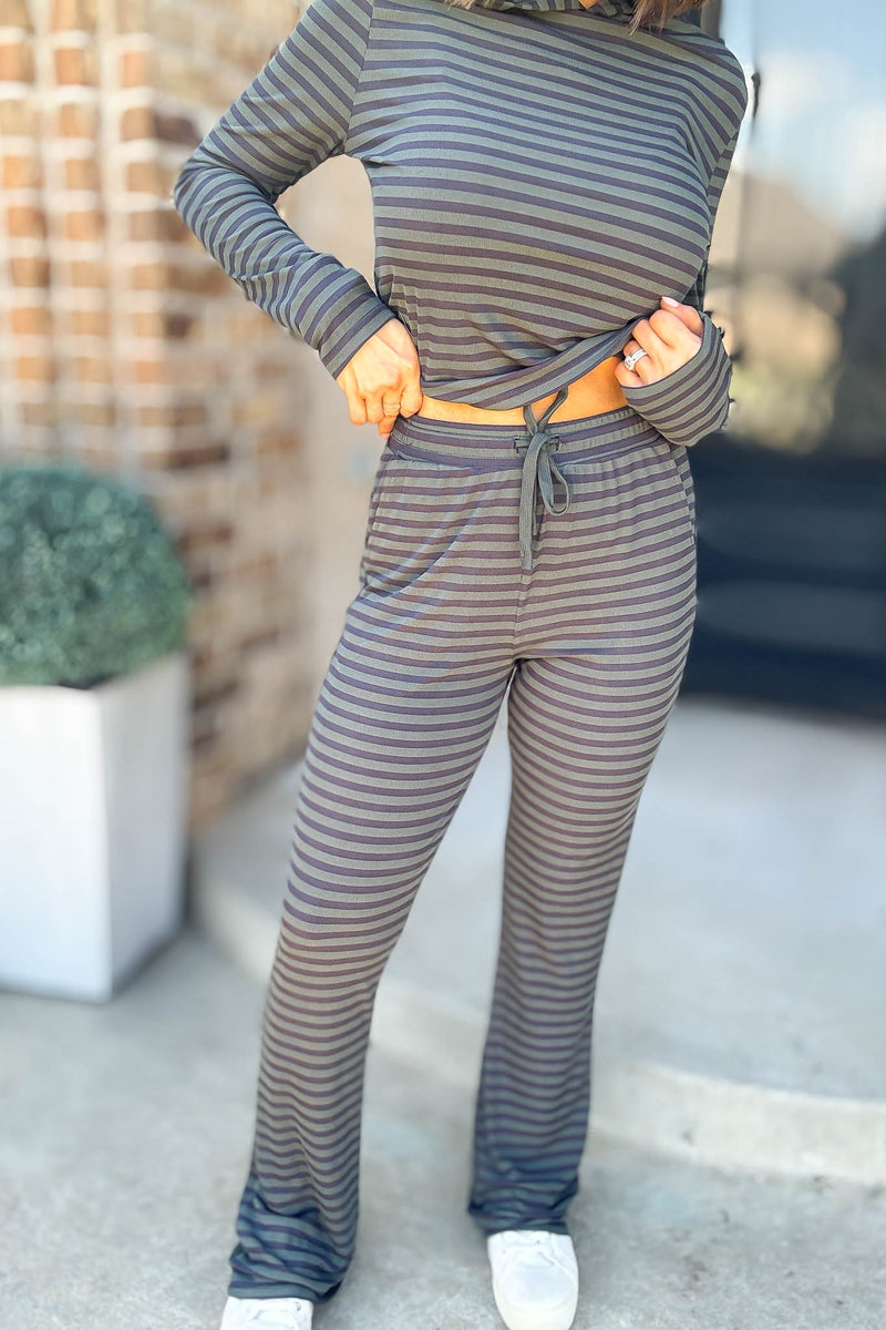 Navy And Hunter Soft Modal Striped Pants With Drawstring