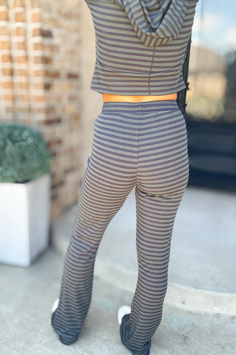 Navy And Hunter Soft Modal Striped Pants With Drawstring