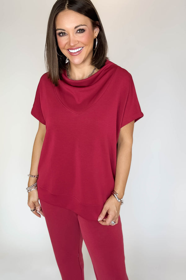 Laguna Garnet Red Cowl Neck Top