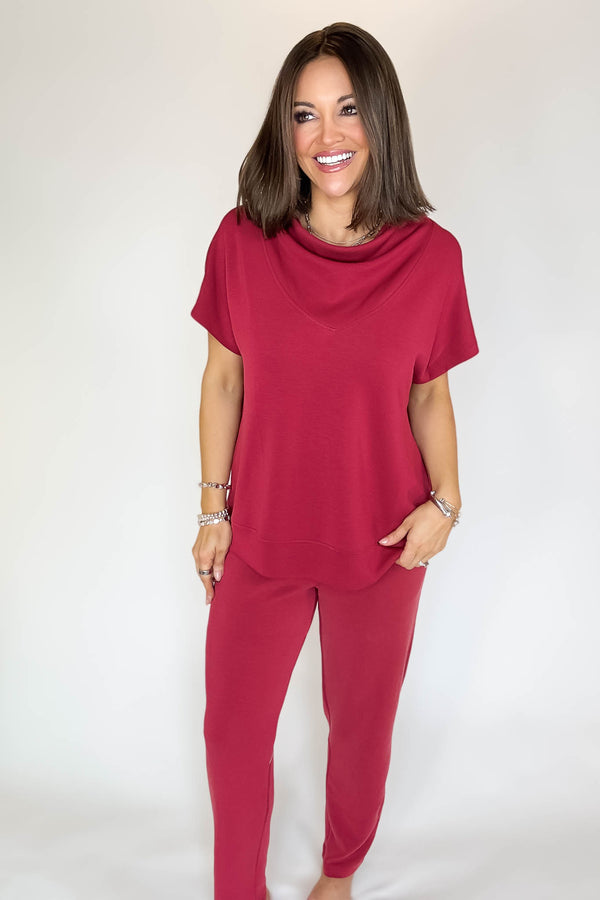 Laguna Garnet Red Cowl Neck Top