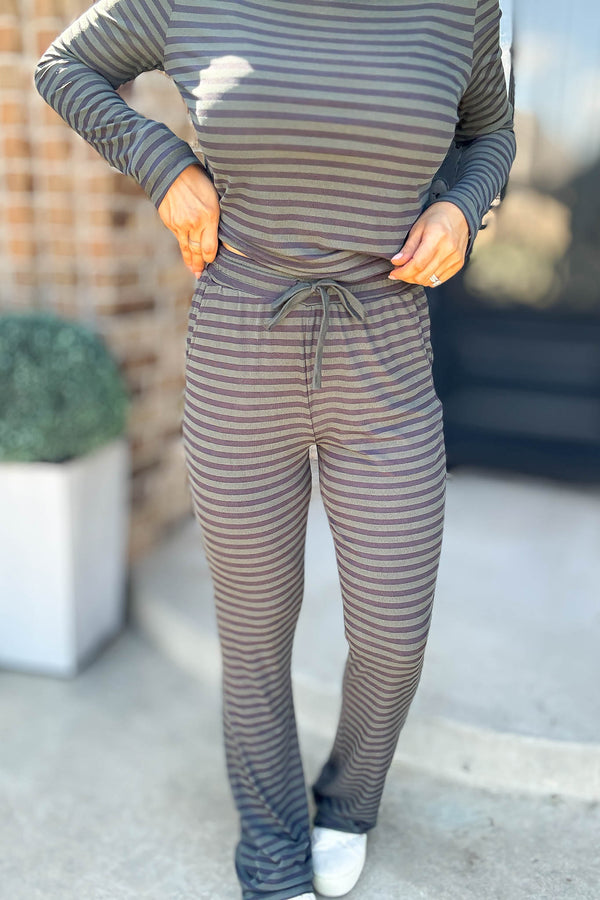 Navy And Hunter Soft Modal Striped Pants With Drawstring