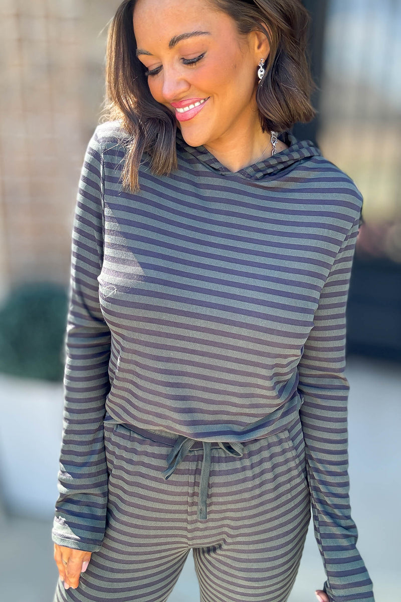 Navy And Hunter Soft Modal Stripe Mist Hoodie