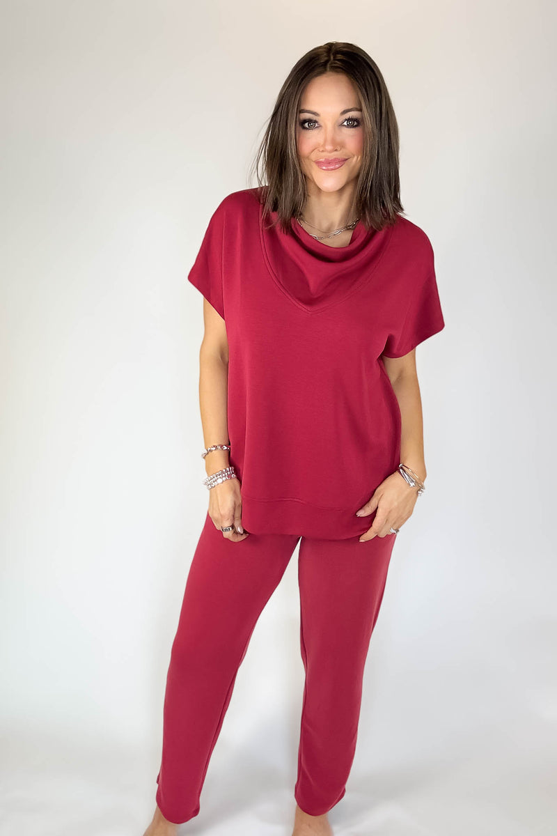 Laguna Garnet Red Soft Drape Cropped Pants