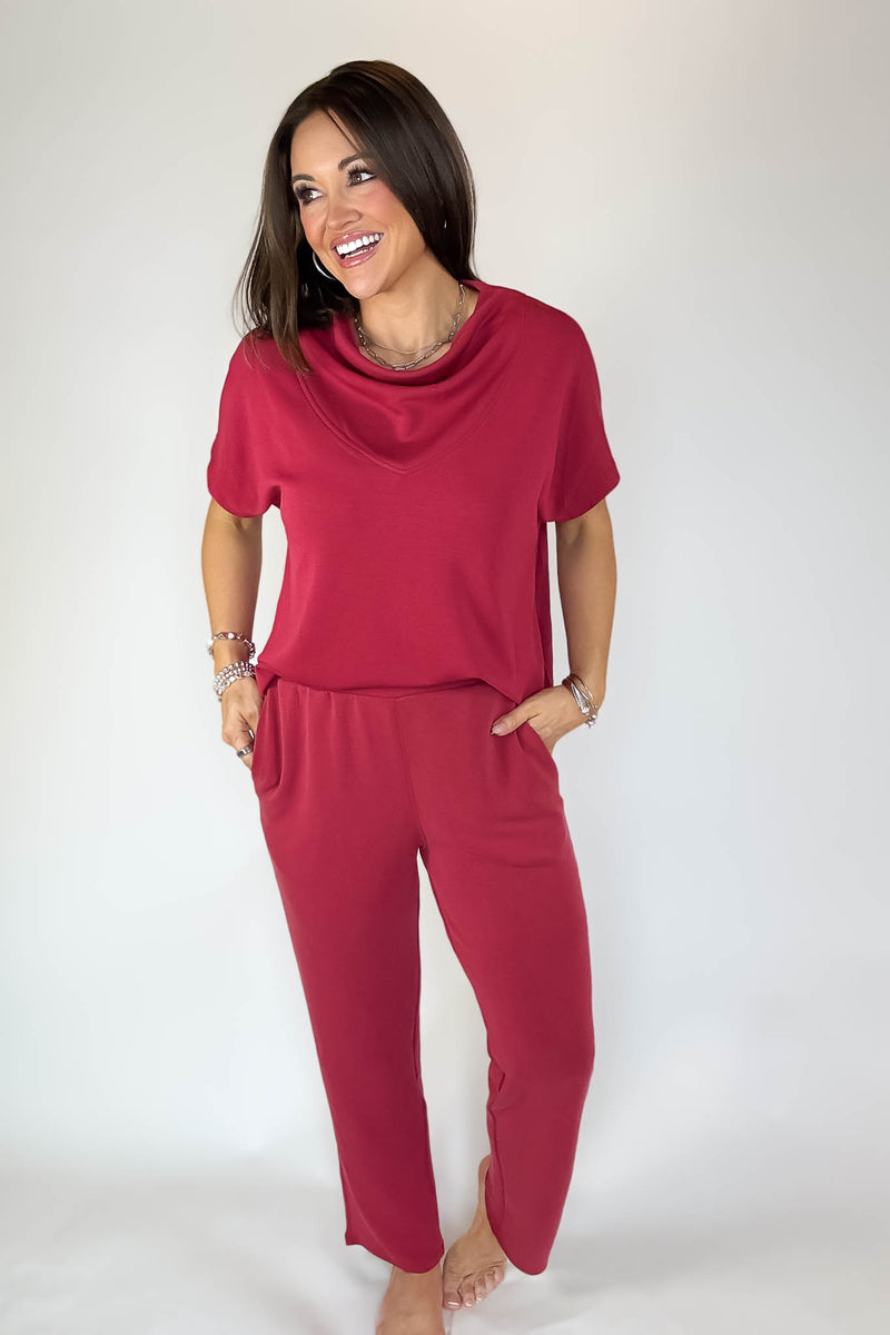 Laguna Garnet Red Soft Drape Cropped Pants