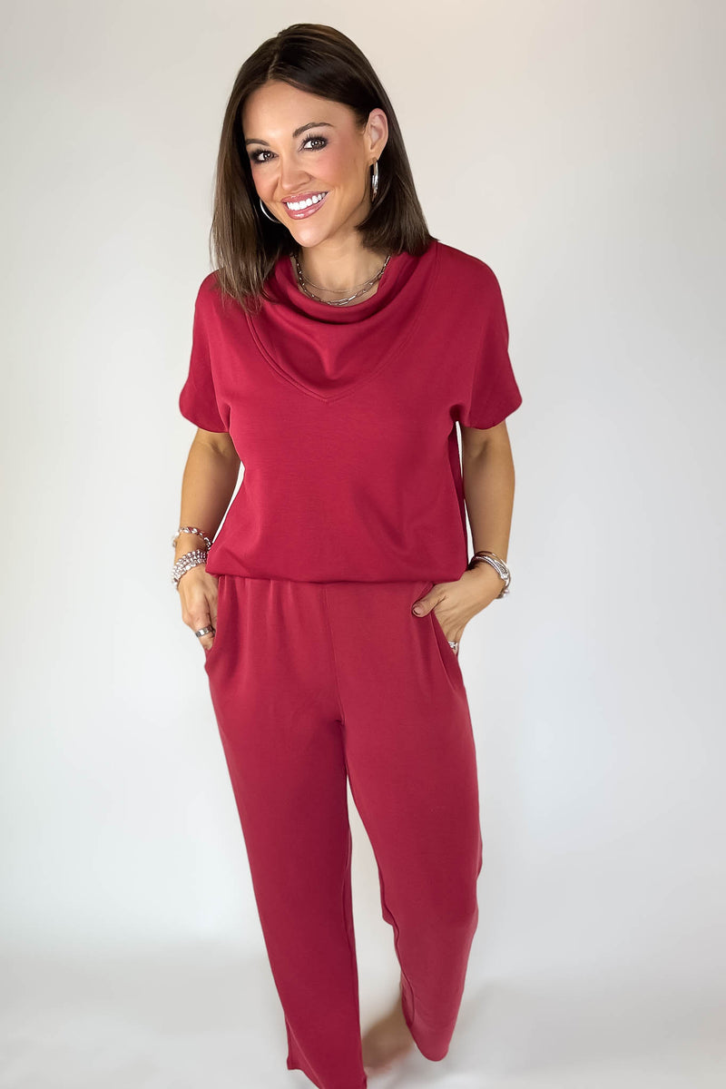 Laguna Garnet Red Soft Drape Cropped Pants