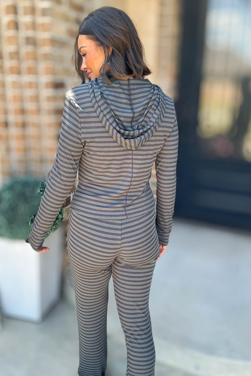 Navy And Hunter Soft Modal Striped Pants With Drawstring