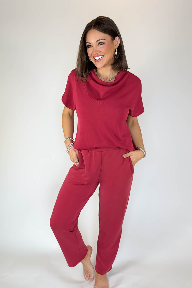 Laguna Garnet Red Soft Drape Cropped Pants