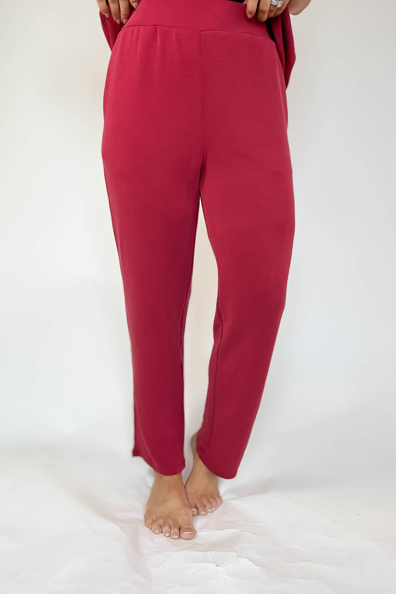 Laguna Garnet Red Soft Drape Cropped Pants