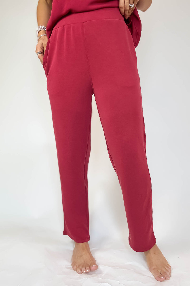 Laguna Garnet Red Soft Drape Cropped Pants