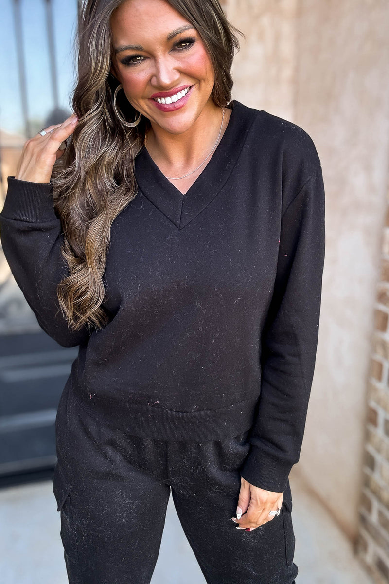 Level Up Black V Neck Sweatshirt