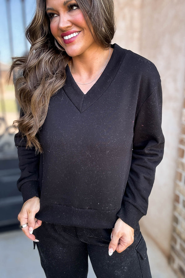 Level Up Black V Neck Sweatshirt