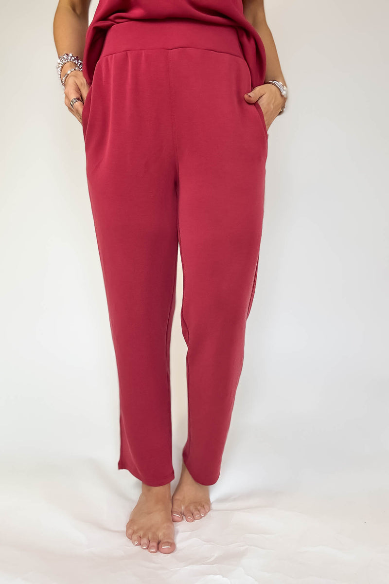Laguna Garnet Red Soft Drape Cropped Pants