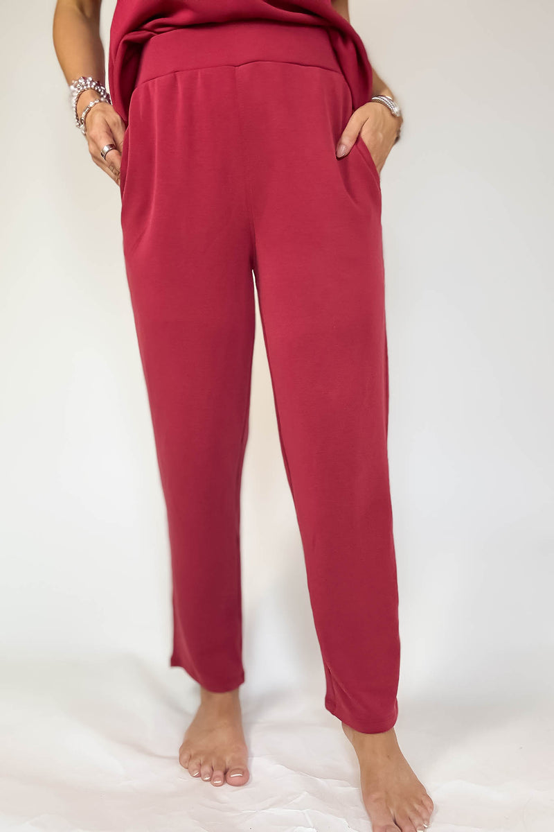 Laguna Garnet Red Soft Drape Cropped Pants