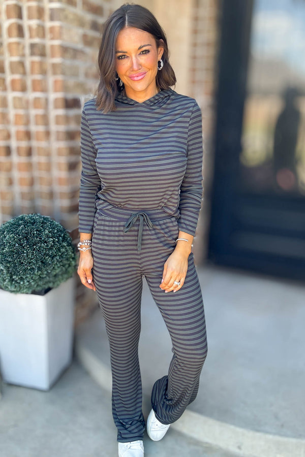 Navy And Hunter Soft Modal Striped Pants With Drawstring