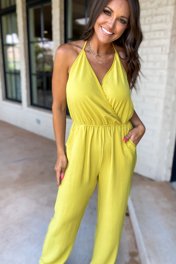 My Only Desire Gold Kiwi V-Neck Jumpsuit