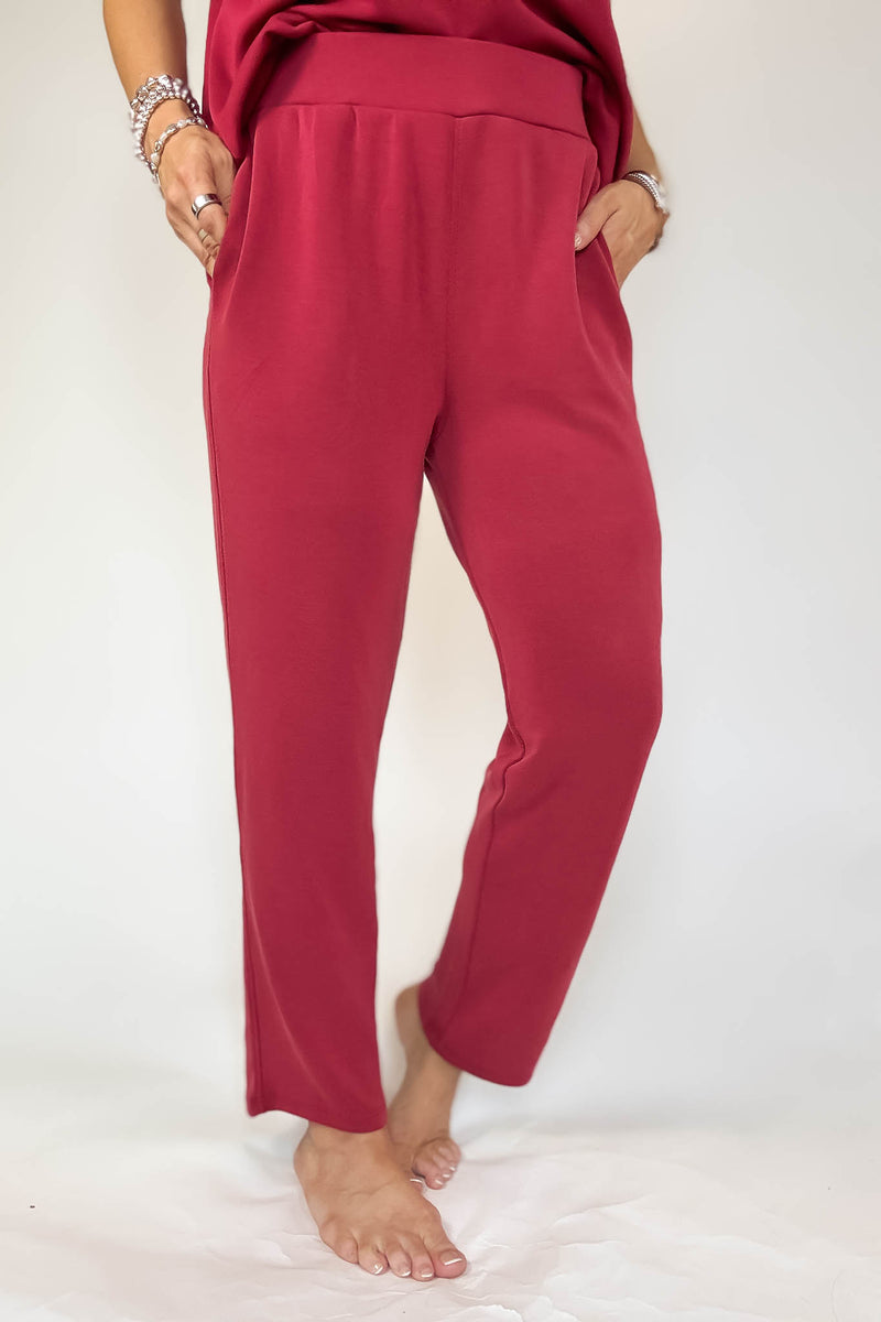 Laguna Garnet Red Soft Drape Cropped Pants