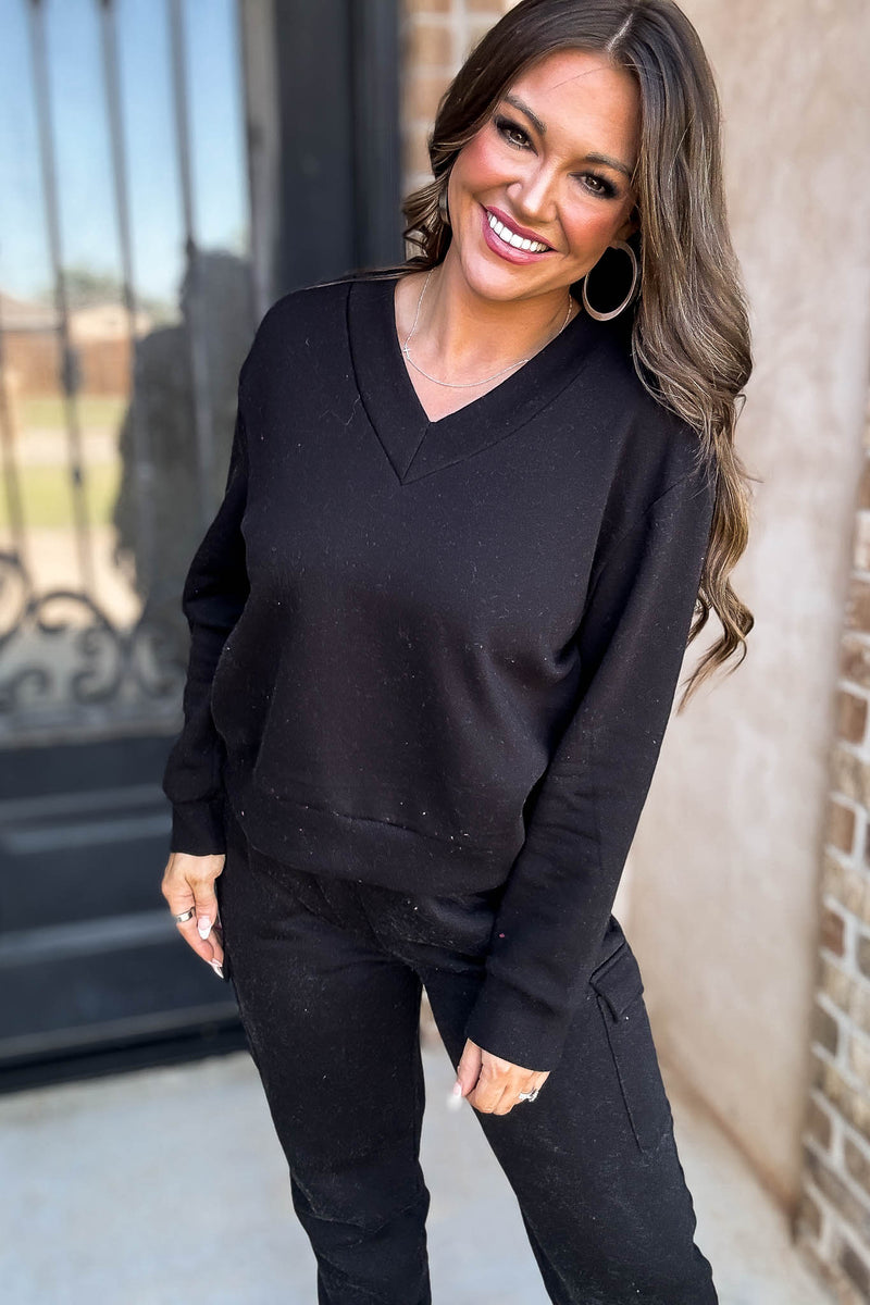 Level Up Black V Neck Sweatshirt